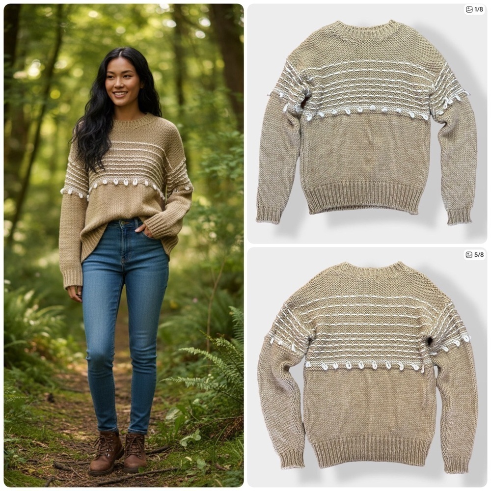 Anthropologie Elsamanda Wool Alpaca Chunky Knit Pullover Sweater in Oatmeal - Picture 4 of 12